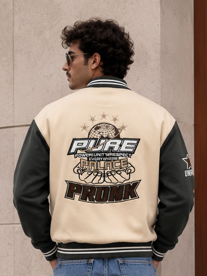 Respect Men Embroidered Varsity Bomber Jacket