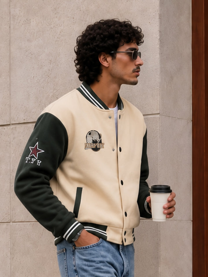 Respect Men Embroidered Varsity Bomber Jacket