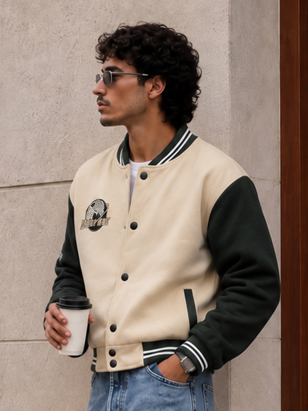 Respect Men Embroidered Varsity Bomber Jacket