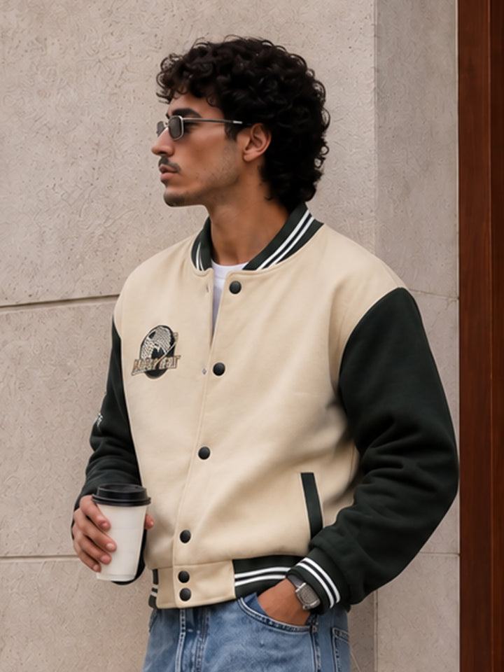 Respect Men Embroidered Varsity Bomber Jacket