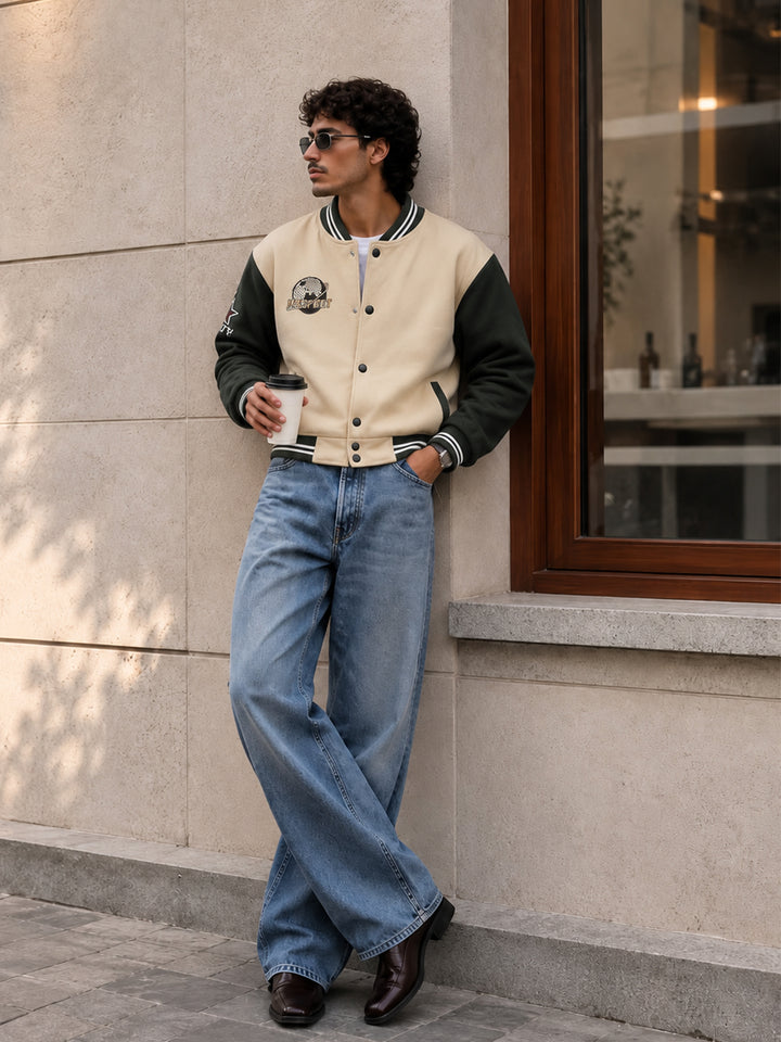 Respect Men Embroidered Varsity Bomber Jacket