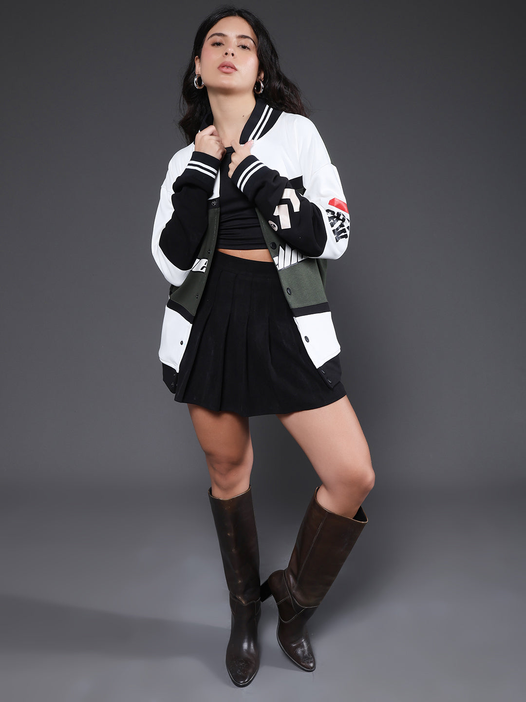 Women Graphic Printed Varsity Bomber Jacket