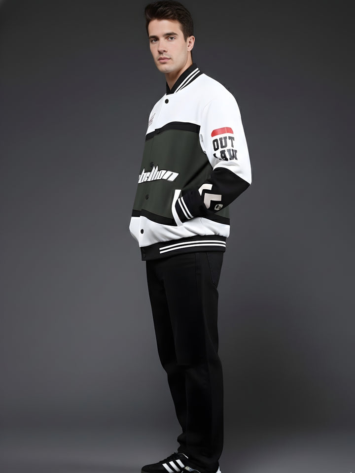 Men Graphic Printed Varsity Bomber Jacket
