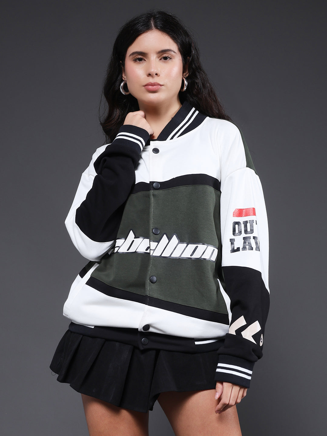 Women Graphic Printed Varsity Bomber Jacket