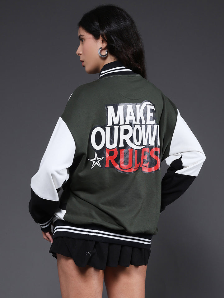 Women Graphic Printed Varsity Bomber Jacket