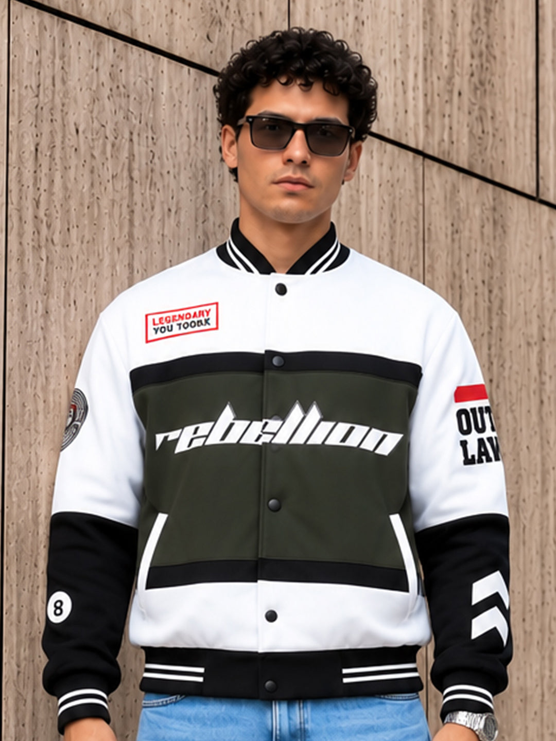 Men Graphic Printed Varsity Bomber Jacket