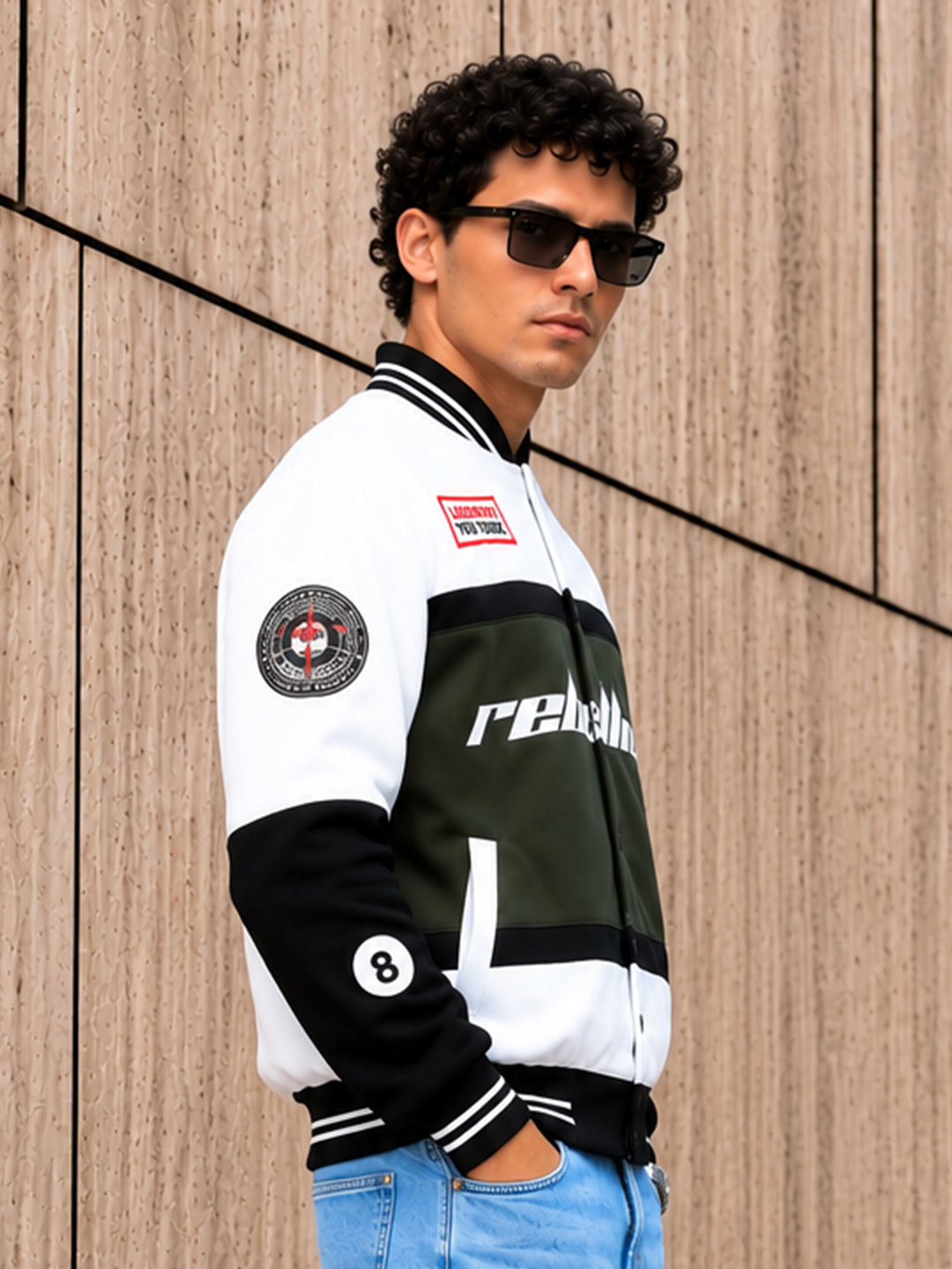 Men Graphic Printed Varsity Bomber Jacket