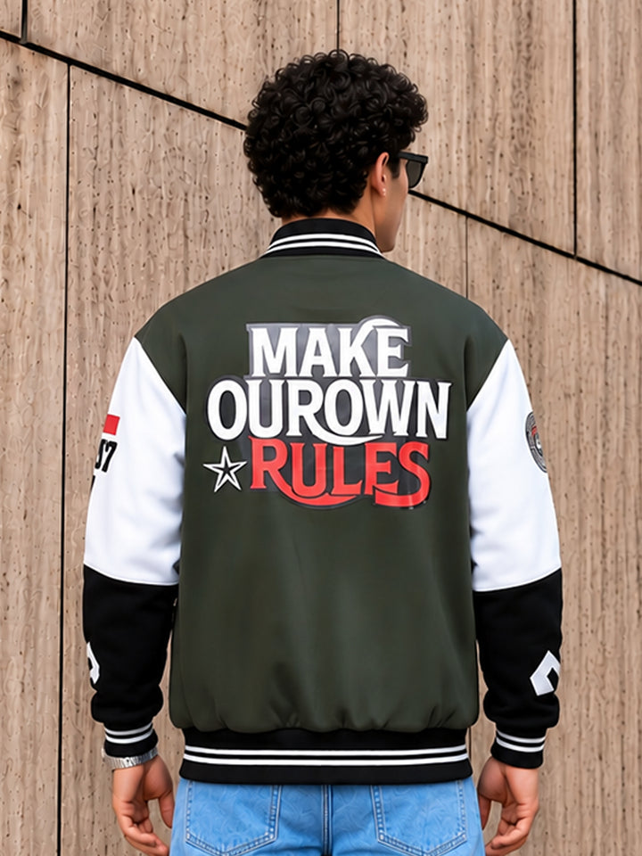 Men Graphic Printed Varsity Bomber Jacket