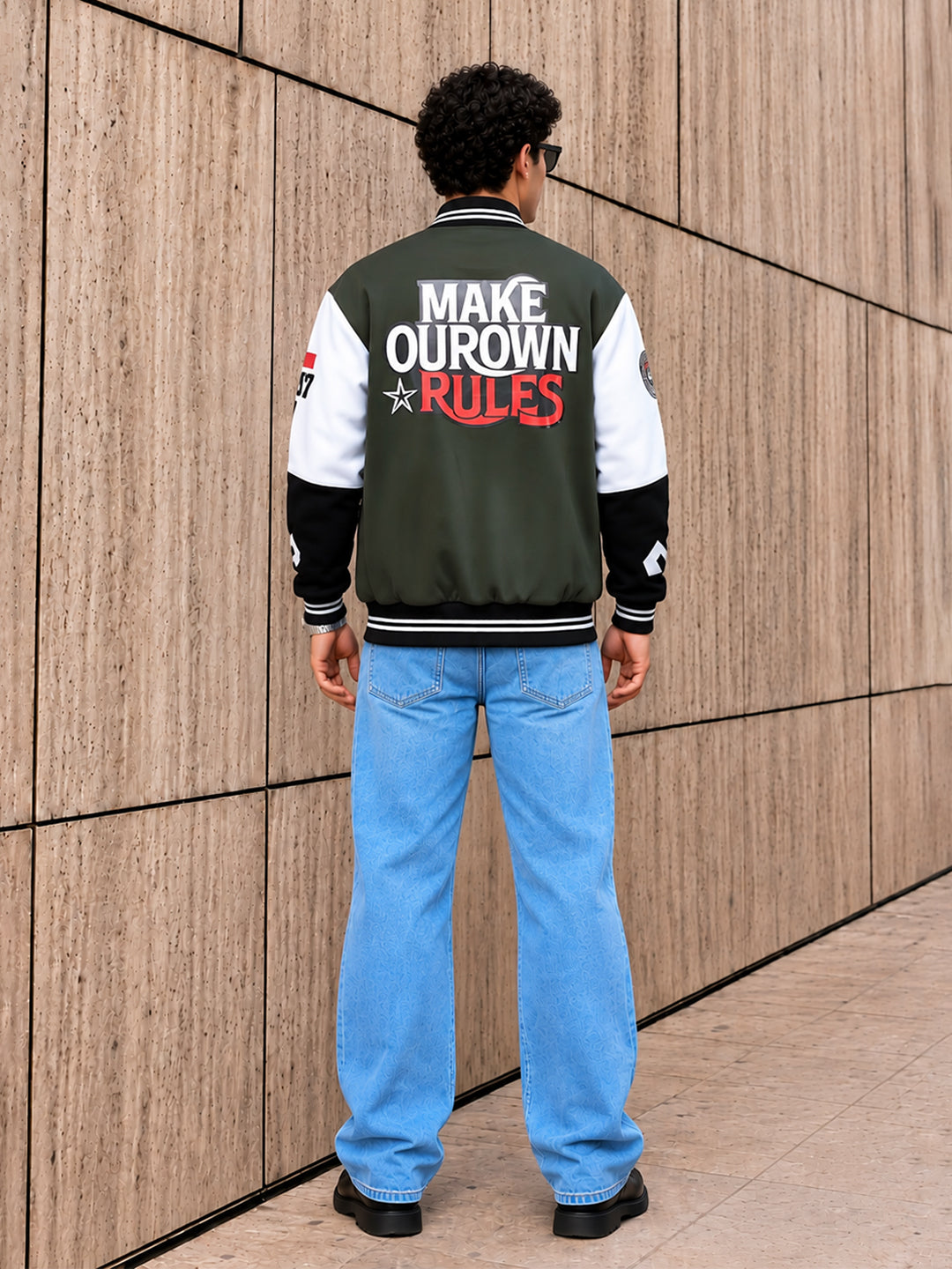 Men Graphic Printed Varsity Bomber Jacket