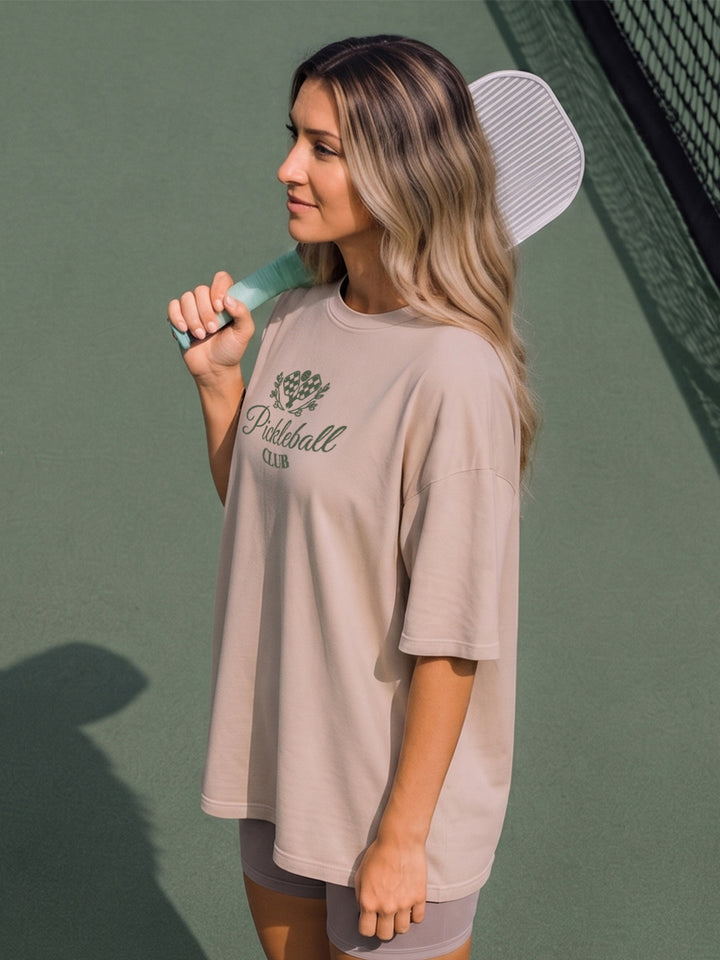 PICKLEBALL CLUB Women Printed Oversized Printed T-Shirt