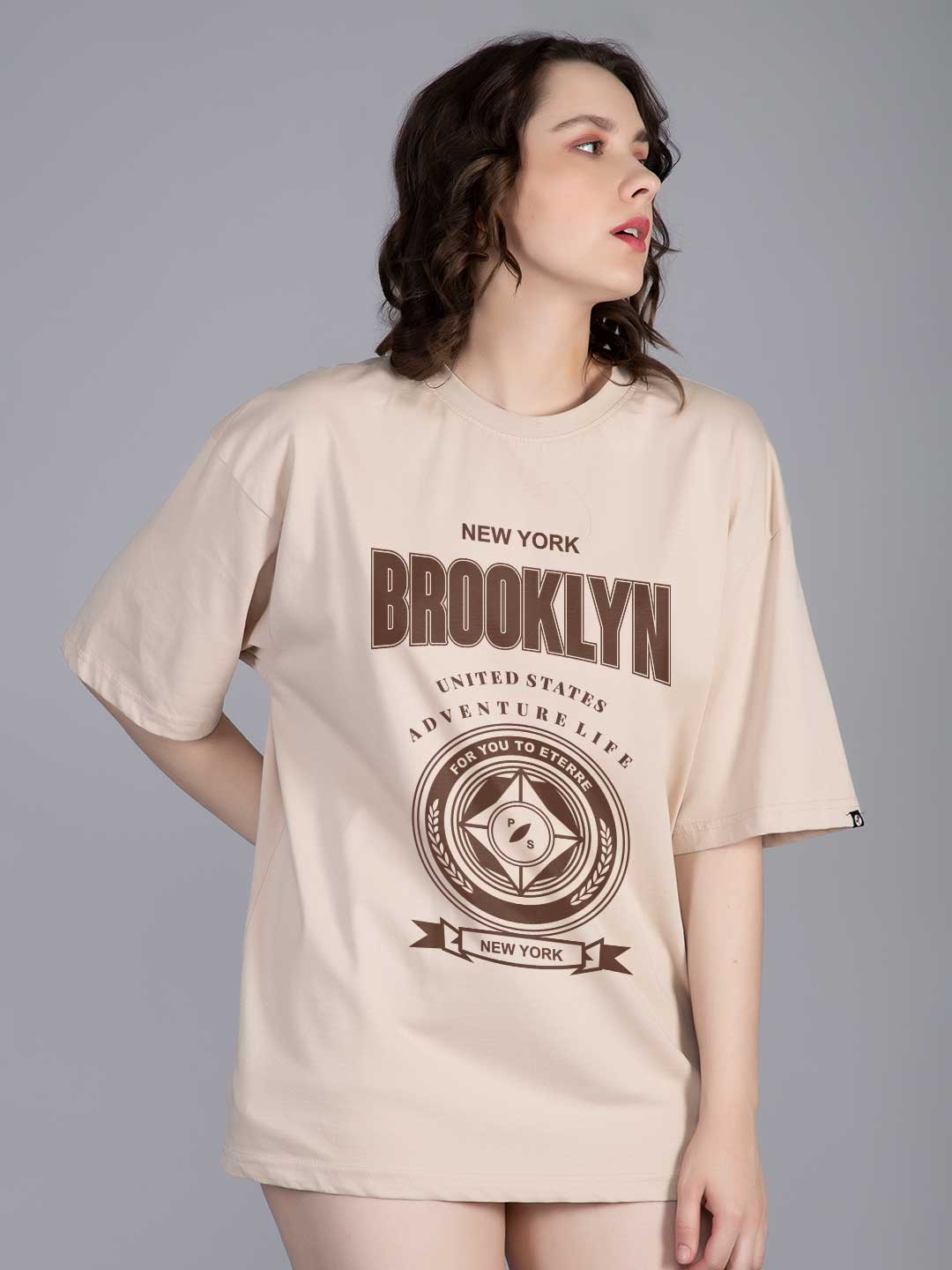 BROOKLYN COMPASS Women Graphic Oversized Printed T-Shirt