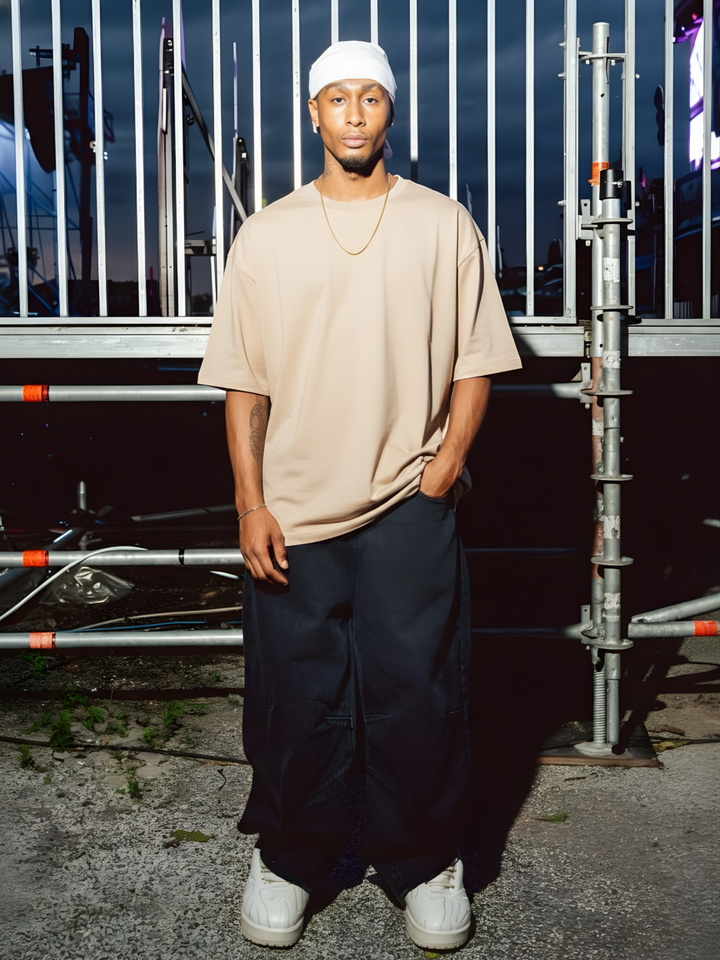 Solid Men Oversized T-Shirt - Beige