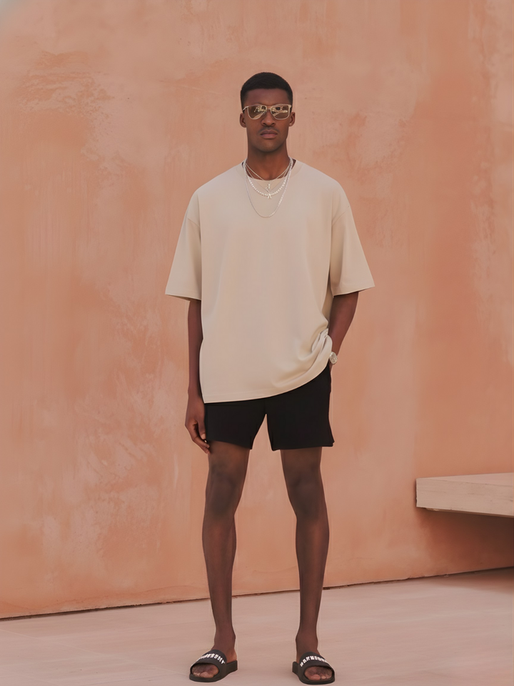 Solid Men Oversized T-Shirt - Beige