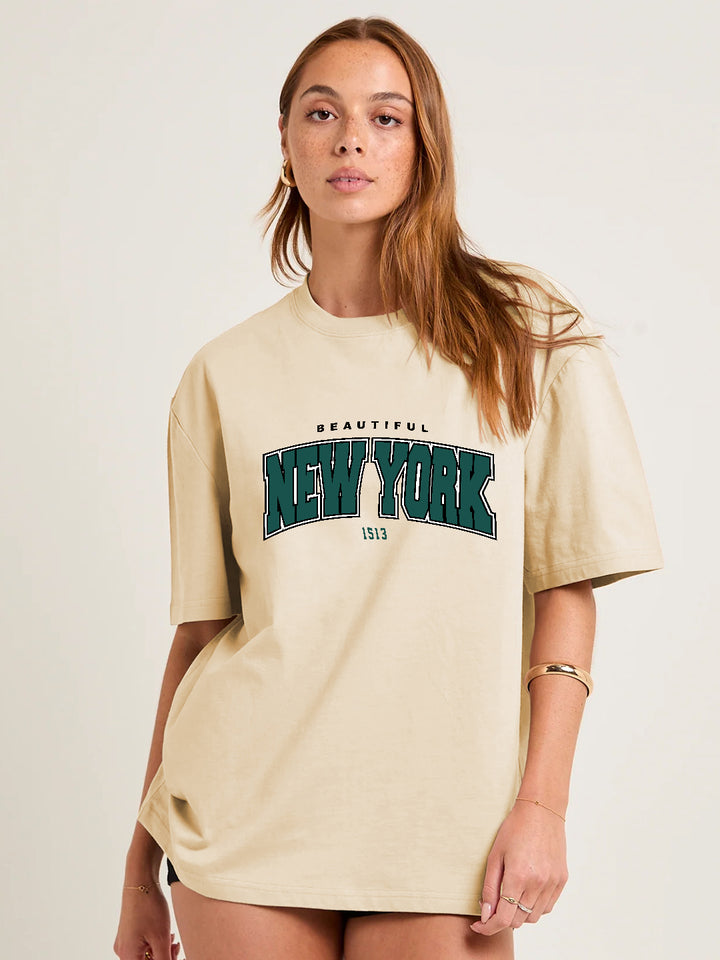 BEAUTIFUL NEW YORK Women Graphic Oversized Printed T-Shirt