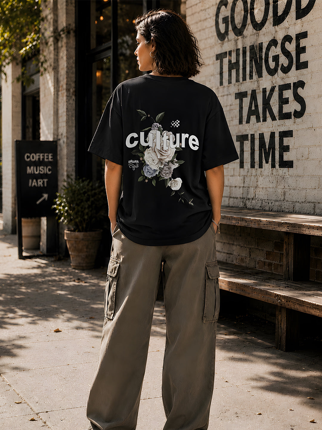 CULTURE Women Graphic Oversized Printed T-Shirt