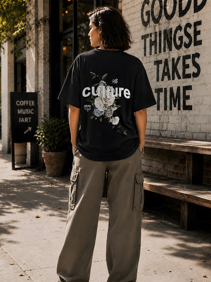 CULTURE Women Graphic Oversized Printed T-Shirt