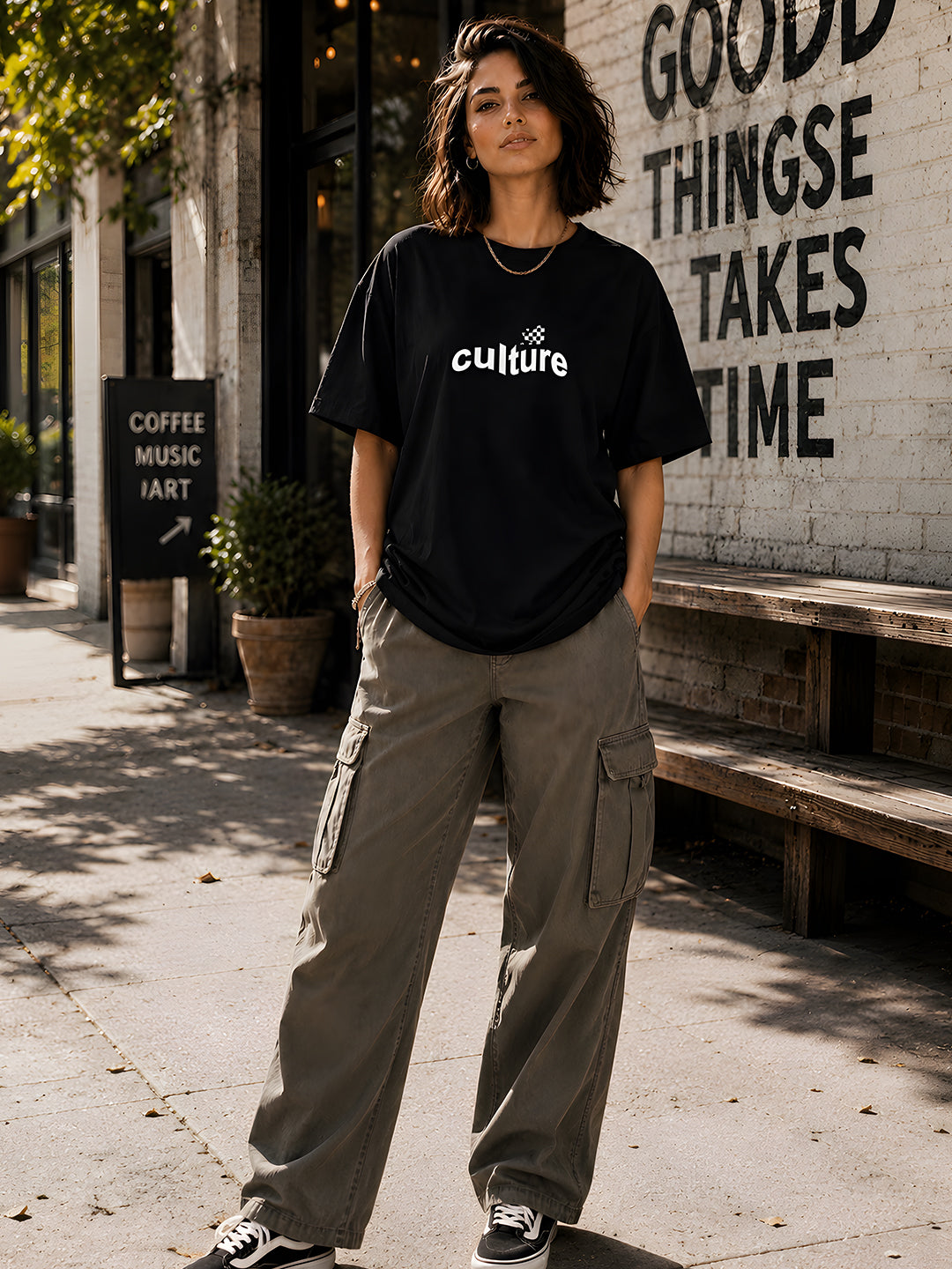 CULTURE Women Graphic Oversized Printed T-Shirt