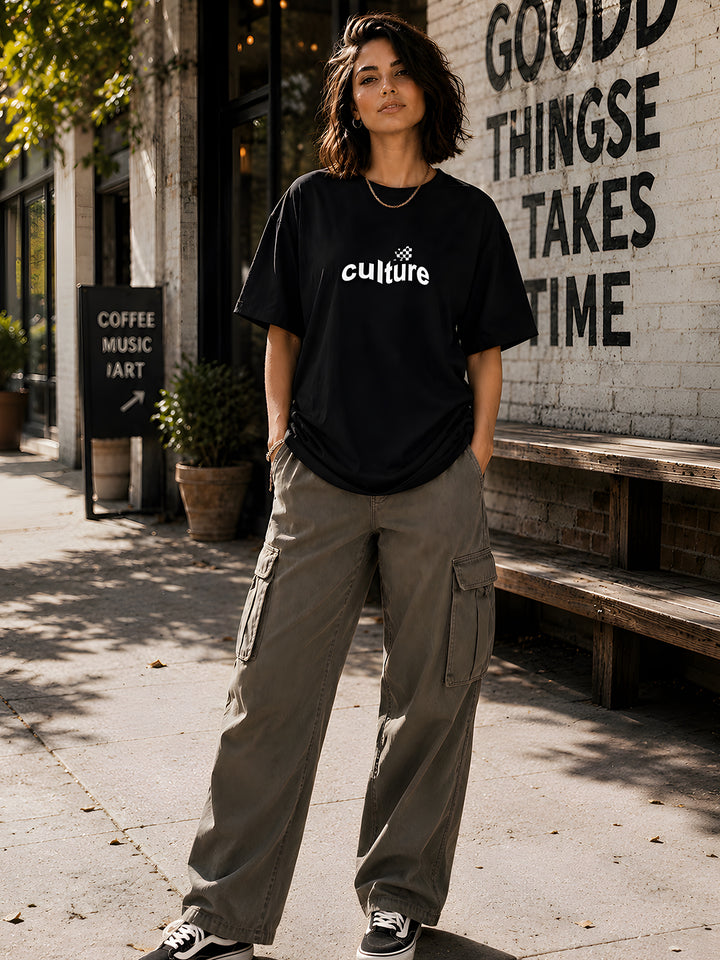 CULTURE Women Graphic Oversized Printed T-Shirt