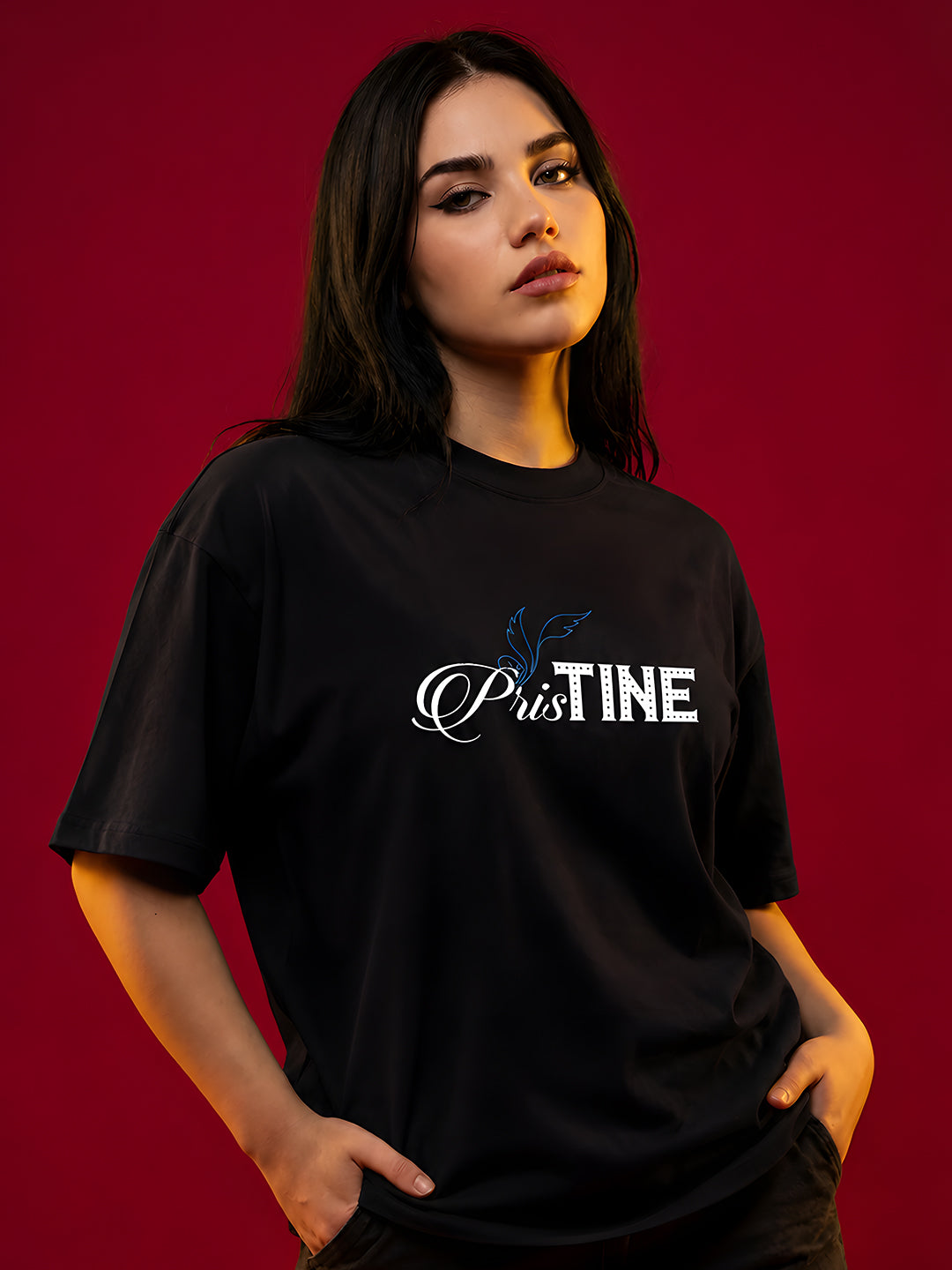 PRISTINE Women Graphic Oversized Printed T-Shirt