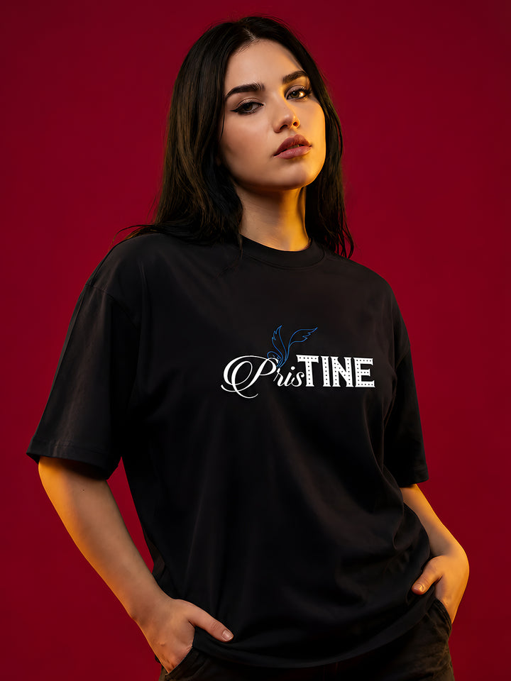 PRISTINE Women Graphic Oversized Printed T-Shirt