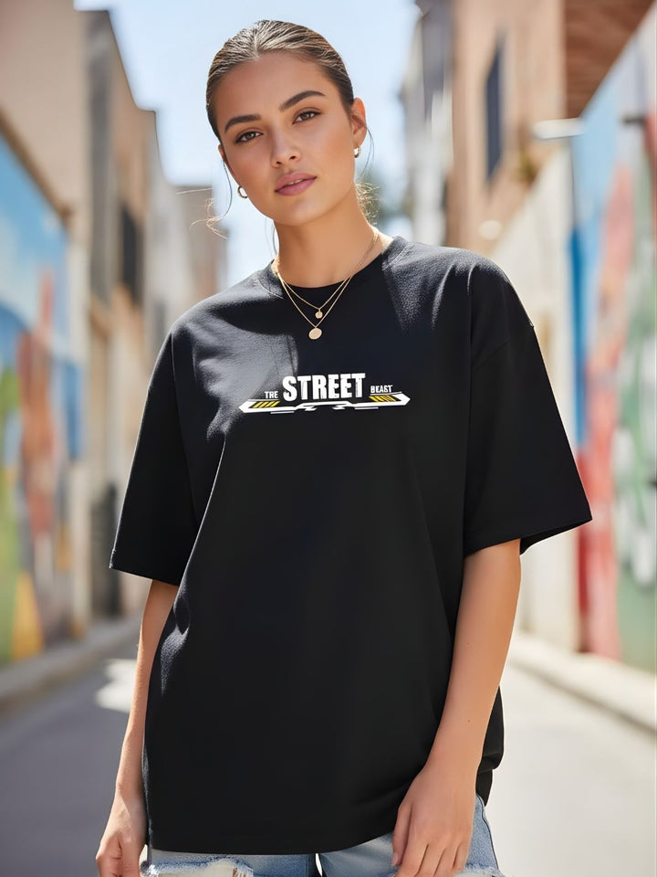 STREET BEAST Women Graphic Oversized Printed T-Shirt