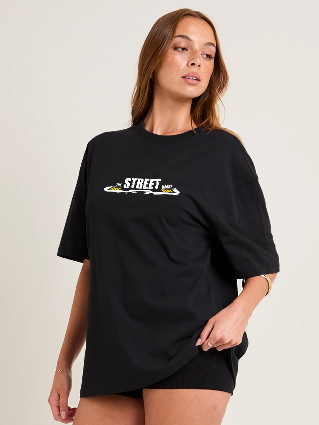 STREET BEAST Women Graphic Oversized Printed T-Shirt