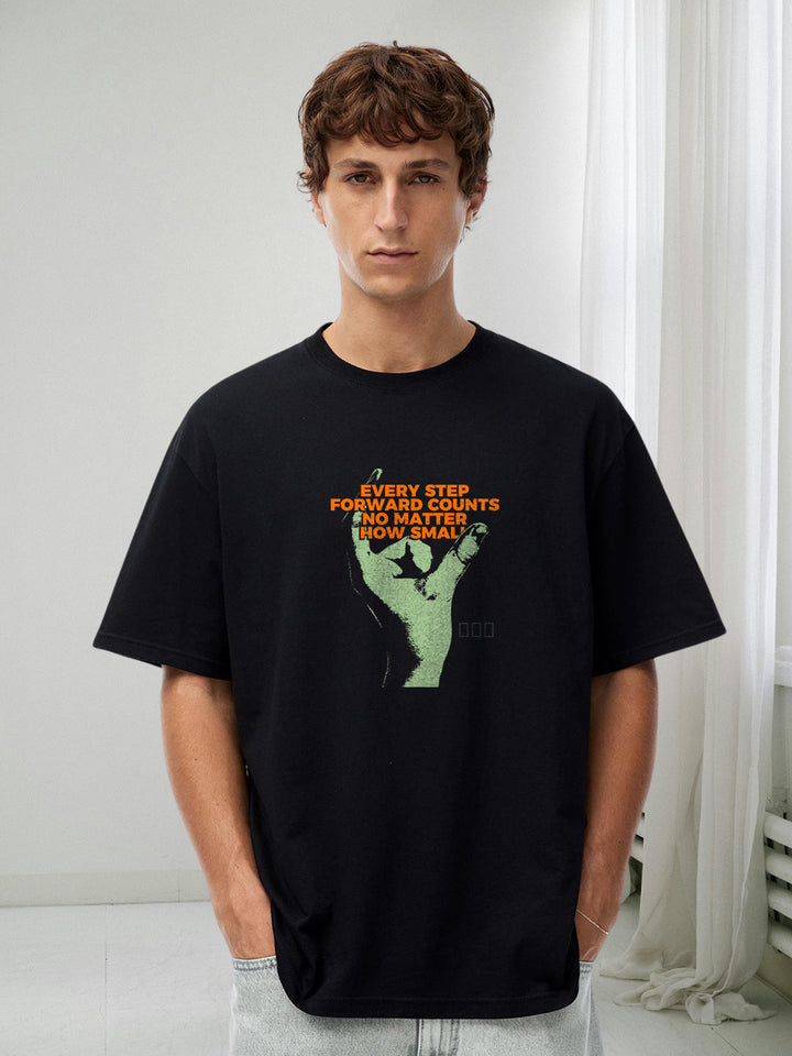 EVERY STEP COUNTS Men Printed Oversized T-Shirt