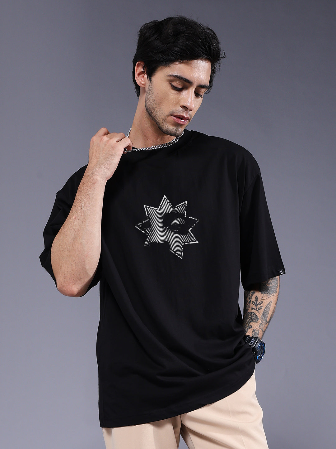 SHADOW RISE Men Printed Oversized T-Shirt