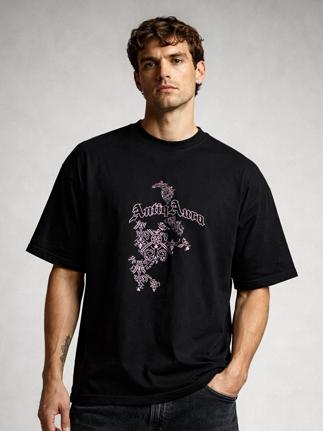 ANTIQ AURA Men Printed Oversized T-Shirt