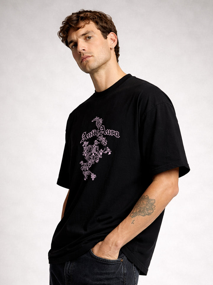 ANTIQ AURA Men Printed Oversized T-Shirt