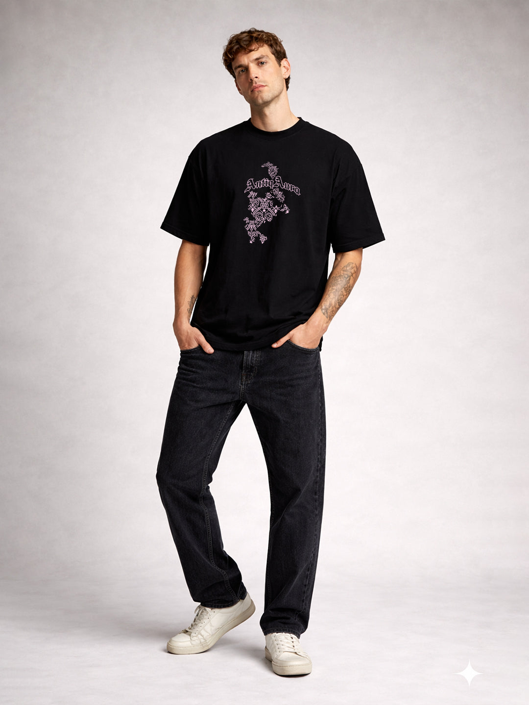 ANTIQ AURA Men Printed Oversized T-Shirt