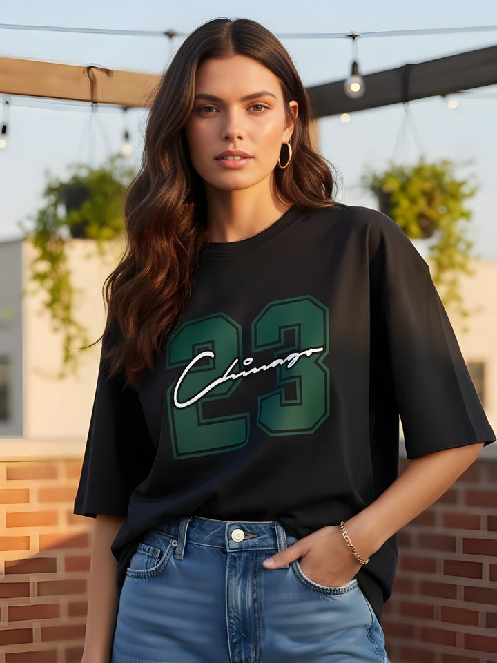 MIDNIGHT 23 Women Graphic Oversized Printed T-Shirt