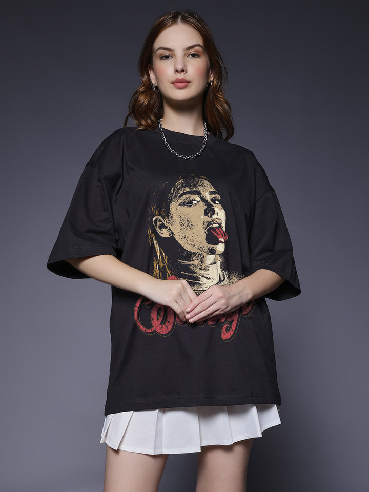 SAVAGE CLUB Women Printed Oversized T-Shirt