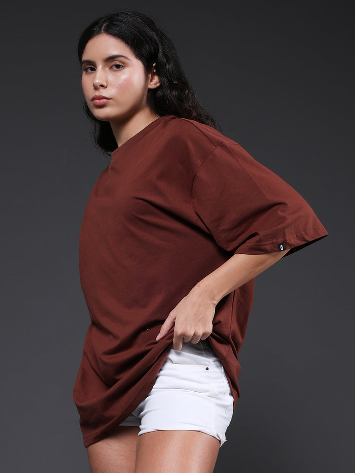 Solid Women Oversized T-Shirt - Cocoa