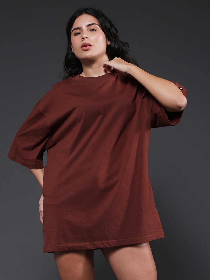 Solid Women Oversized T-Shirt - Cocoa
