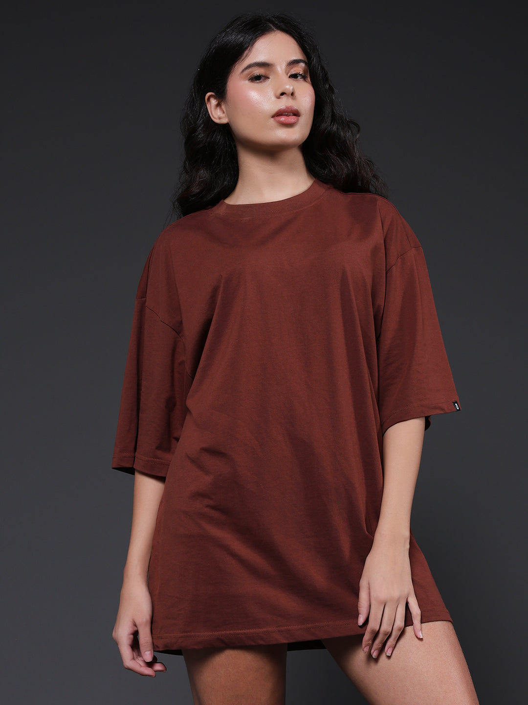Solid Women Oversized T-Shirt - Cocoa