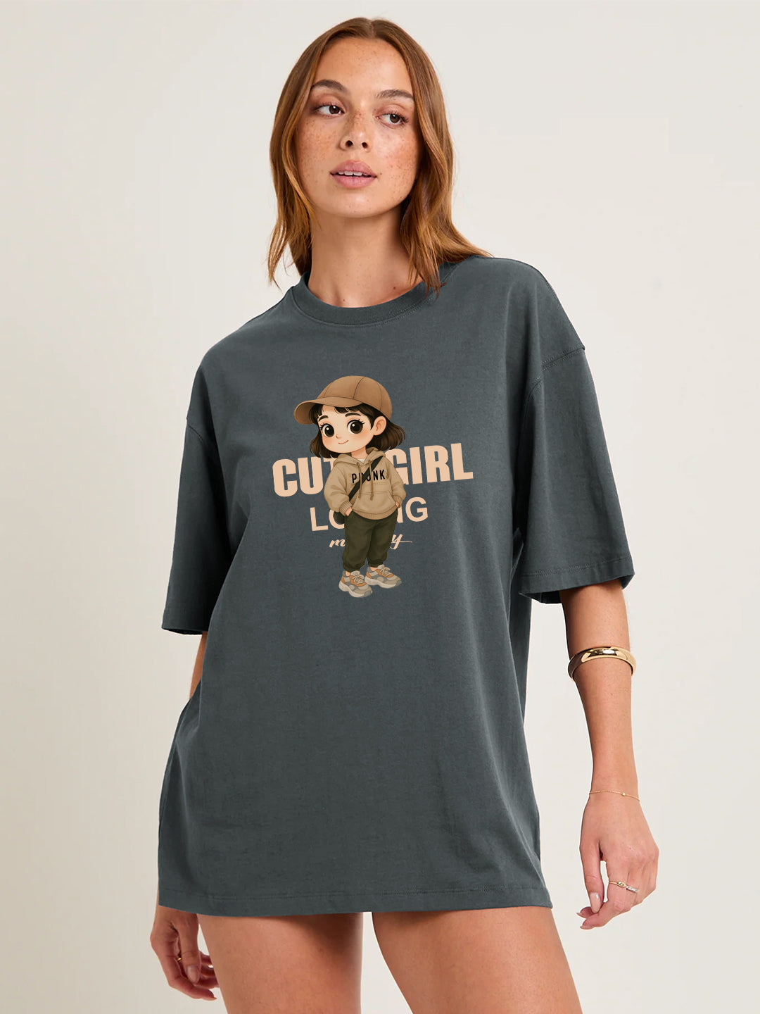 CUTE GIRL Women Graphic Oversized Printed T-Shirt