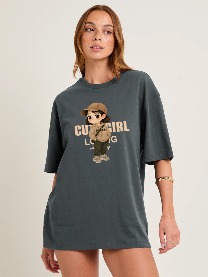 CUTE GIRL Women Graphic Oversized Printed T-Shirt