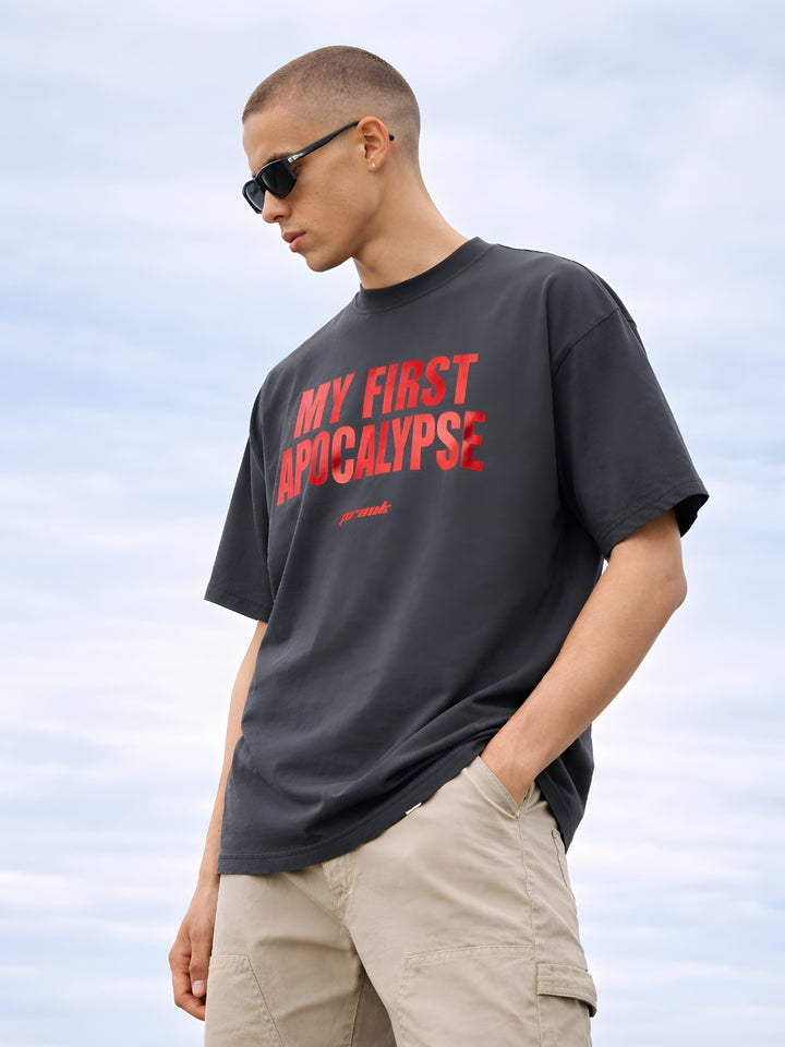 MY FIRST APOCALYPSE Men Printed Oversized T-Shirt