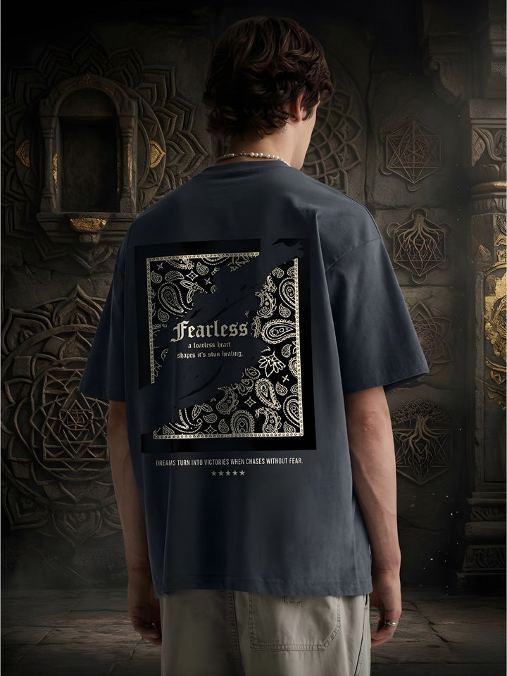 FEARLESS HEART Men Printed Oversized T-Shirt