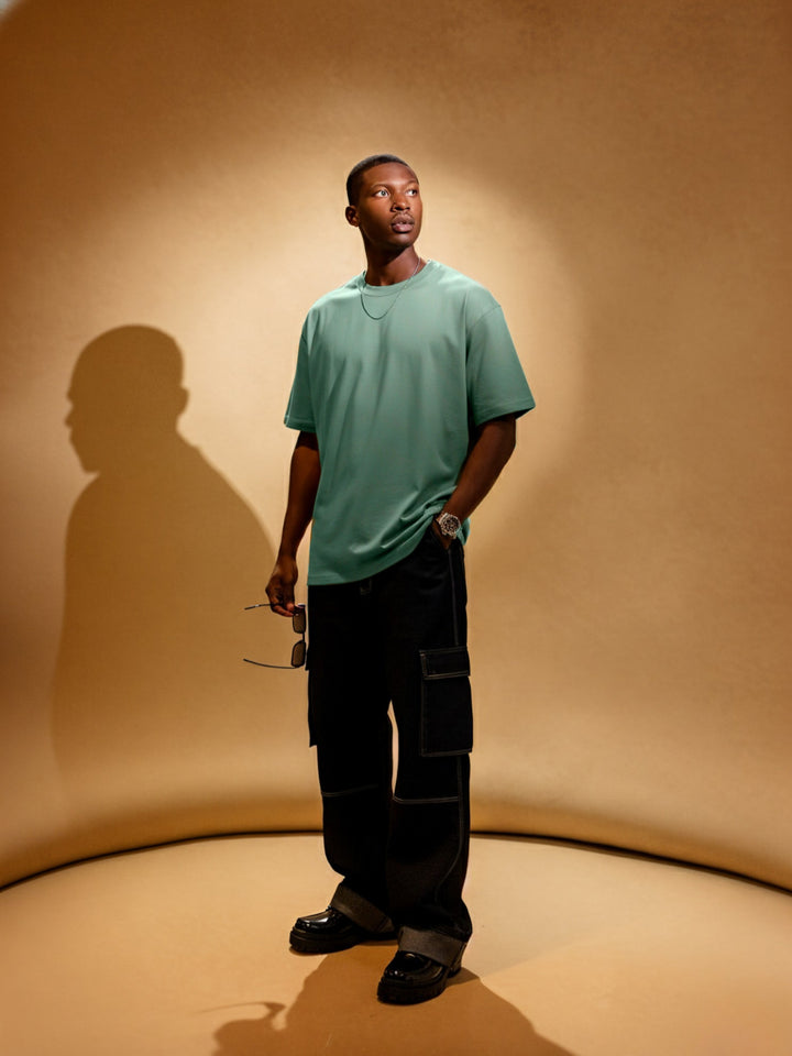 Solid Men Oversized T-Shirt - Mint Green