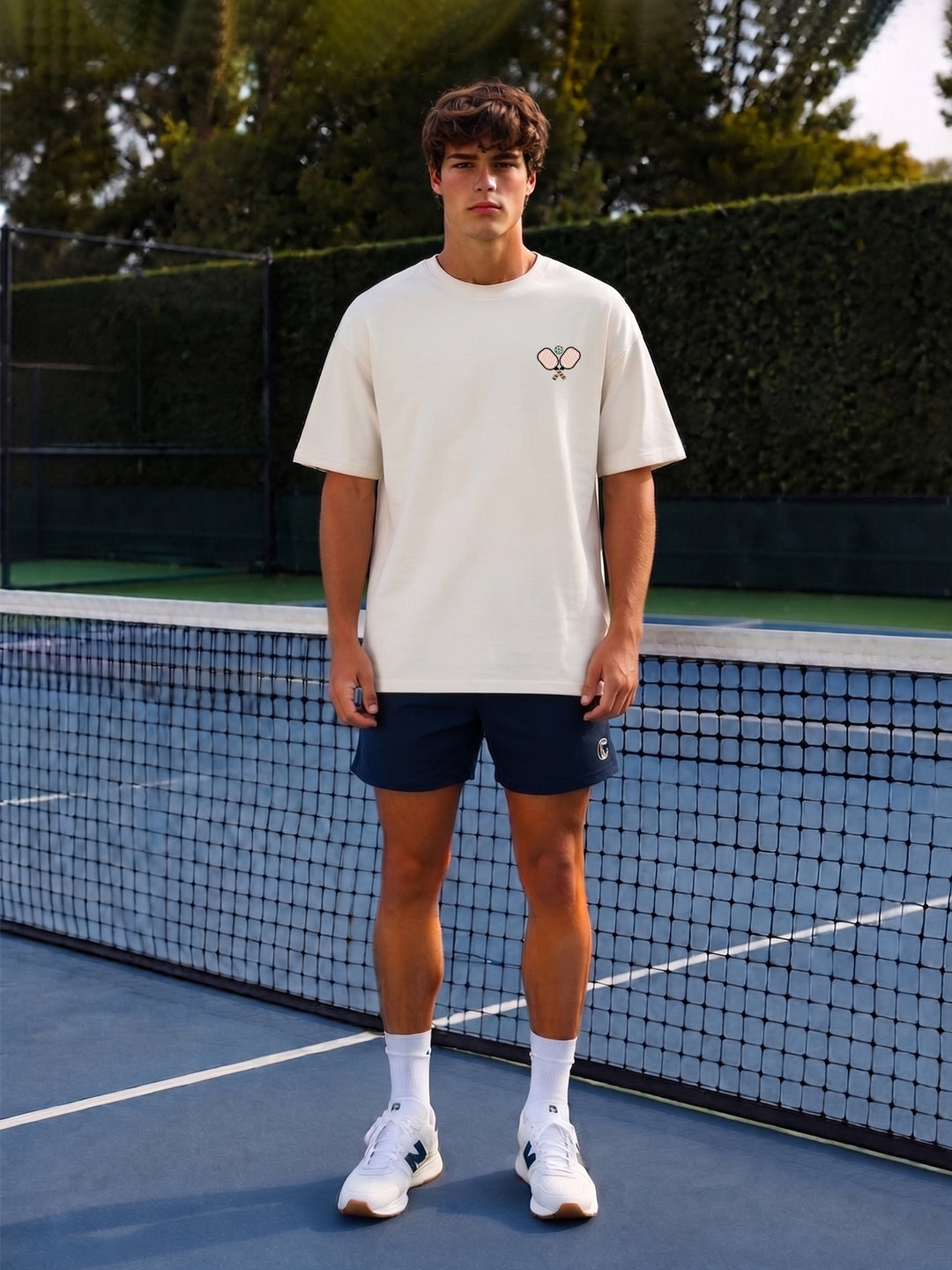 PICKLEBALL RETREAT Men Printed Oversized T-Shirt