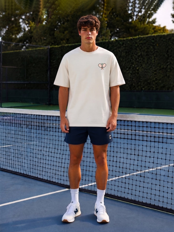 PICKLEBALL RETREAT Men Printed Oversized T-Shirt