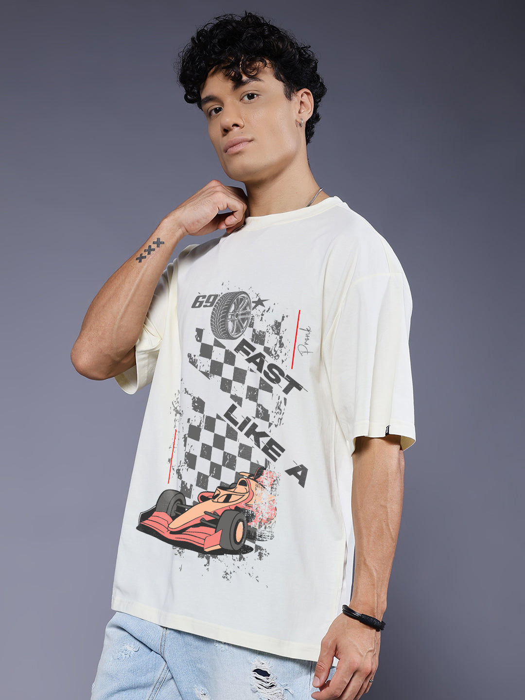 SPEED CORE Men Printed Oversized T-Shirt
