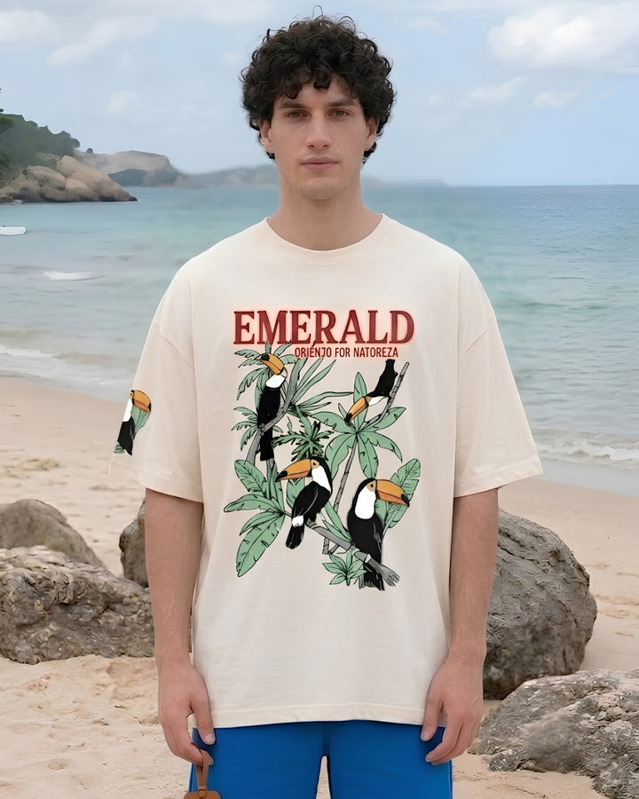 Emerald Toucan Men Printed Oversized T-Shirt