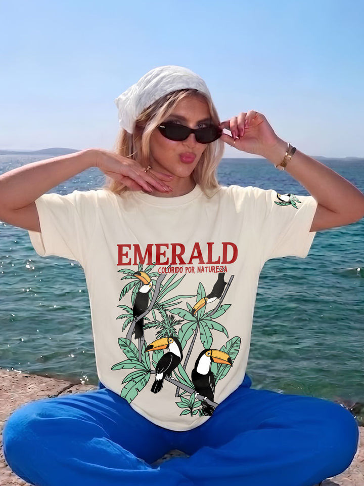 Emerald Toucan Women Printed Oversized T-Shirt