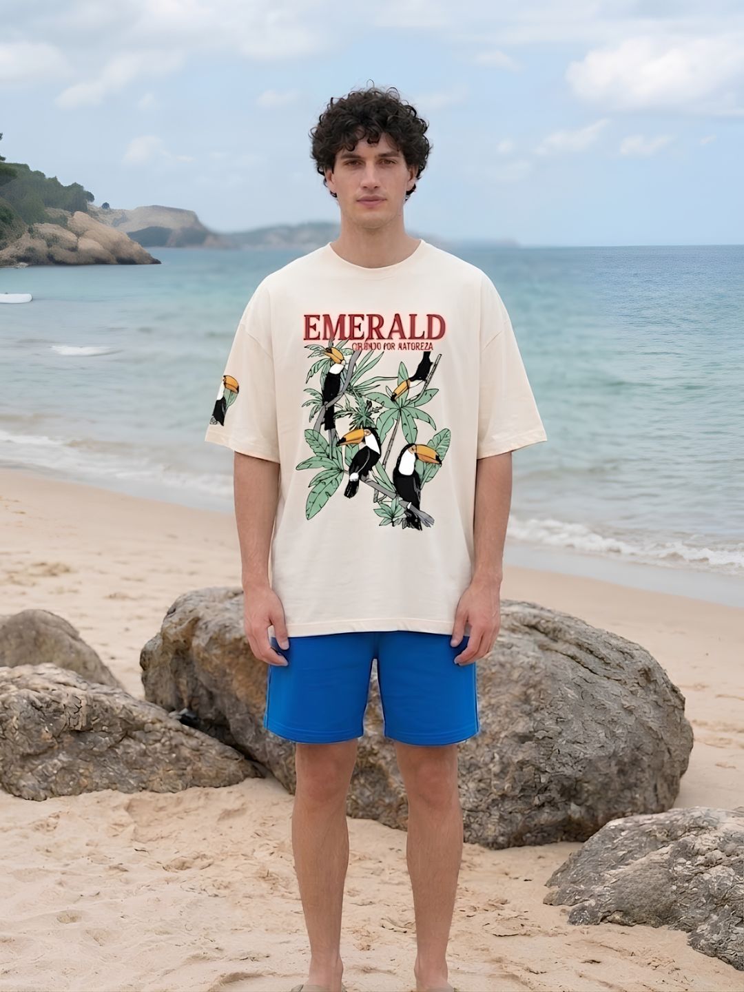 Emerald Toucan Men Printed Oversized T-Shirt