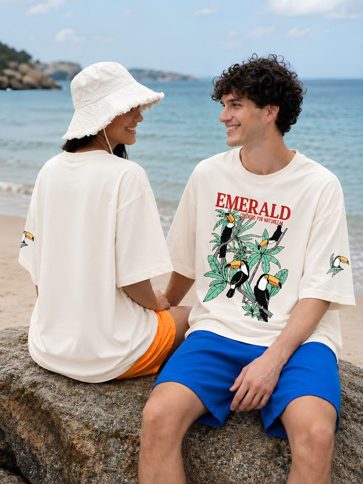 Emerald Toucan Men Printed Oversized T-Shirt