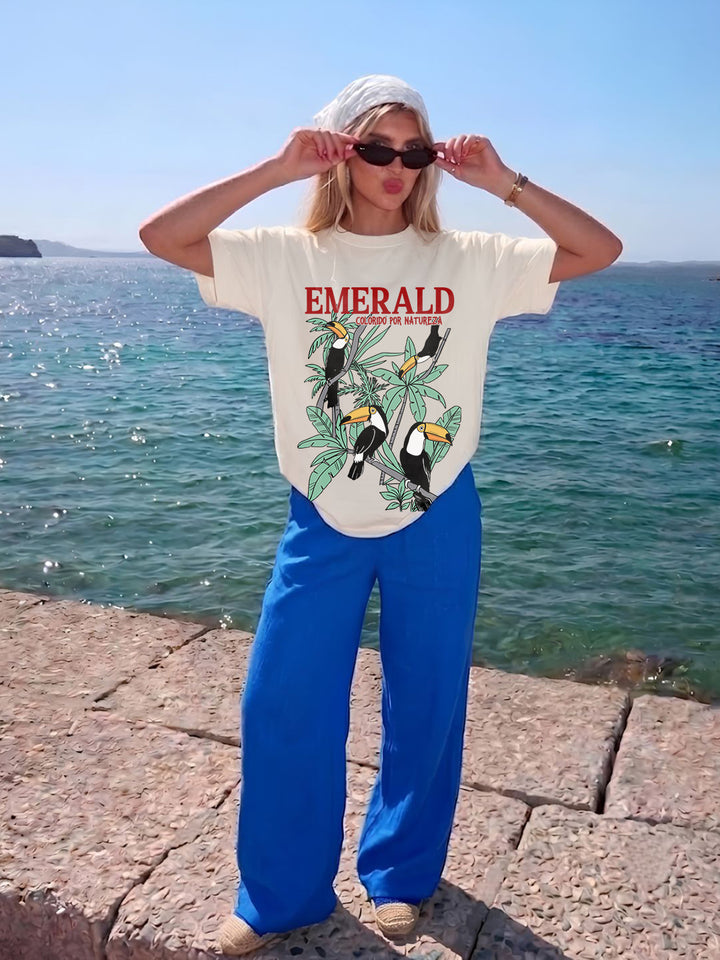 Emerald Toucan Women Printed Oversized T-Shirt
