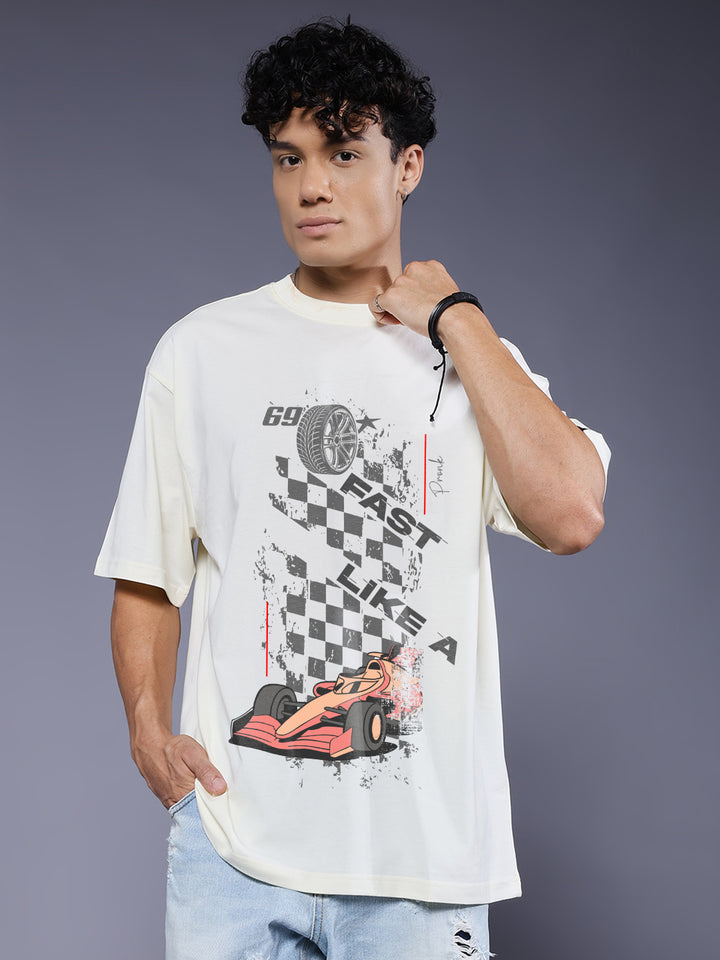 SPEED CORE Men Printed Oversized T-Shirt